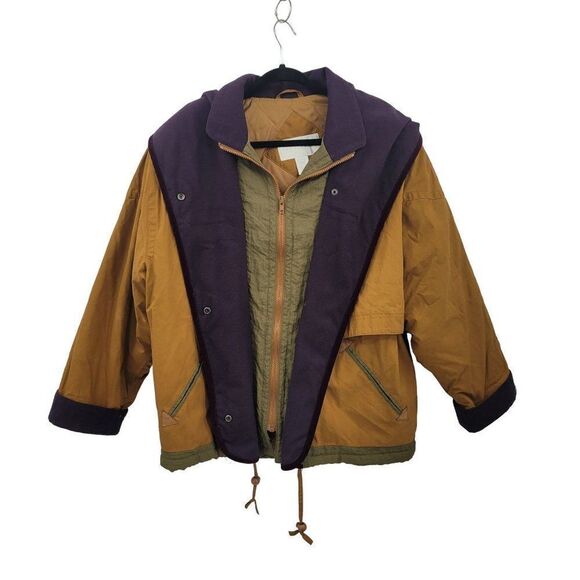 Vintage 80's The Limited Mens Coat Color Block Streetwear Grunge Mustard M - Picture 8 of 17